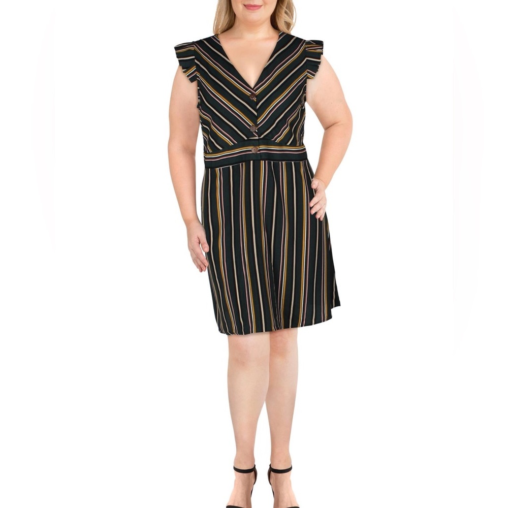 Monteau Womens Sleeve Striped Fit Flare Dress size 3X